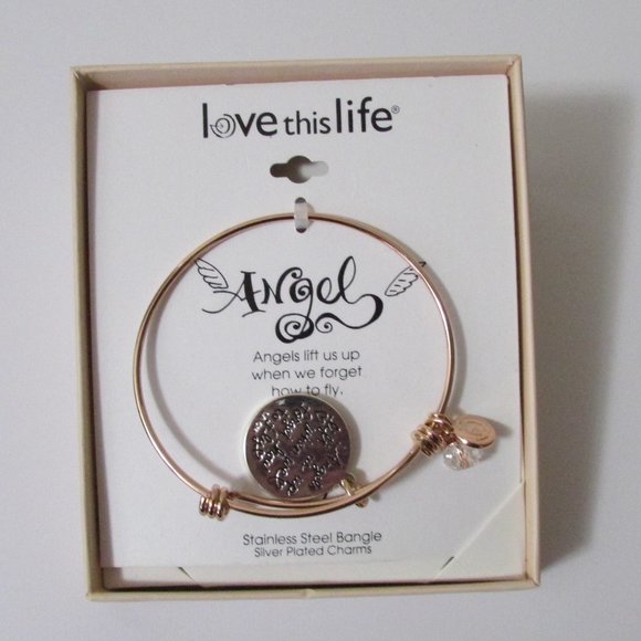 Love this Life One of a Kind Angel charm bangle bracelet gift new - Picture 2 of 10
